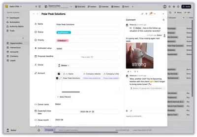 Teable comments and collaboration view
