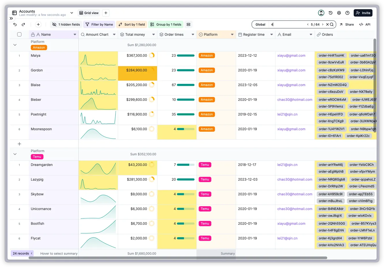 Teable API search and record interface